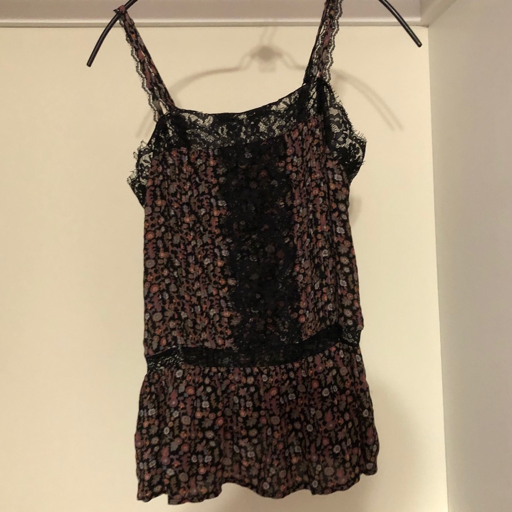 American floral black lace tank top NWT size xs